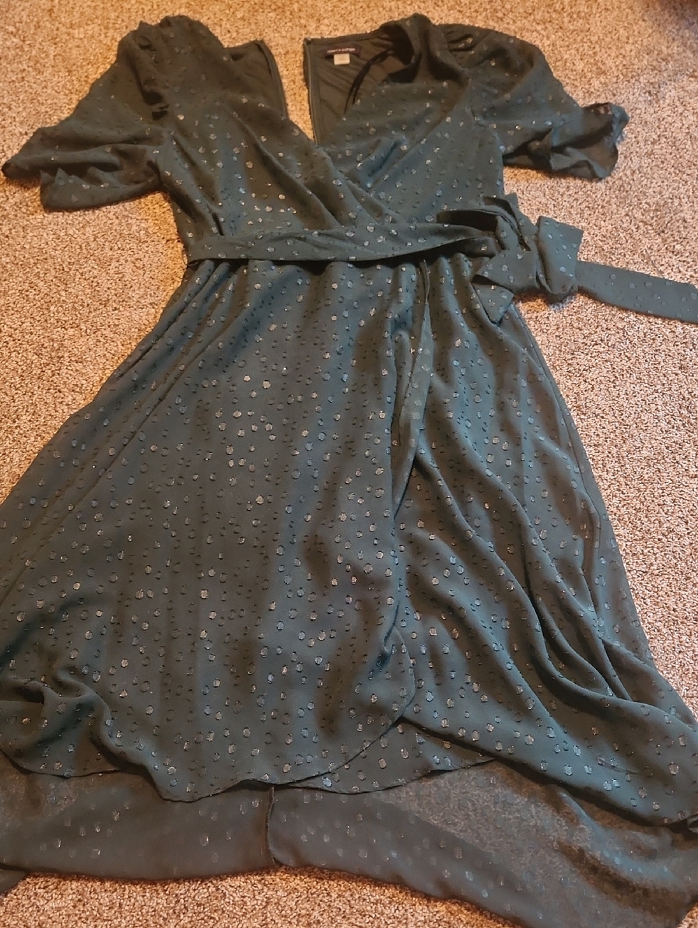 Tommy Hilfiger Teal Wrap Midi Dress with Dot Texture